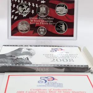 2008-S State Quarters 90% Silver US Mint Proof Set - 5 Coin OGP & COA