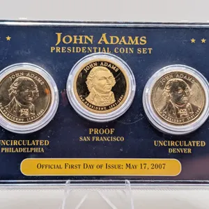 2007 John Adams Presidential $1 Coin 3-Coin Set - Official First Day of Issue (OGP)
