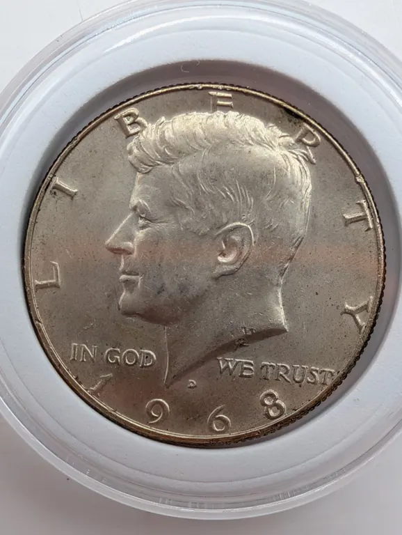 1968-D Kennedy Half Dollar 50c – Vintage 40% Fine Silver – Lightly Circulated AU – In Protective Cap