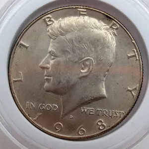 1968-D Kennedy Half Dollar 50c – Vintage 40% Fine Silver – Lightly Circulated AU – In Protective Cap