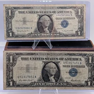 $1 Silver Certificate Lot – Series 1957 & 1957B Blue Seals – Circulated Duo – In Protective Sleeves