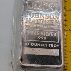 Johnson Matthey 10 oz Vintage Silver Bar .999 Fine (Original Factory Mint Seal, R-Prefix)