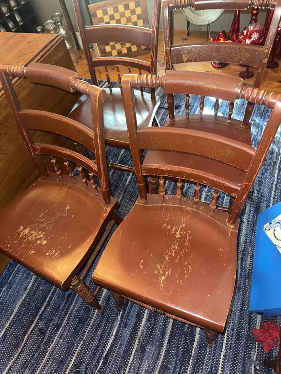 4 antique primitive dining chairs-Nichols and Stone
