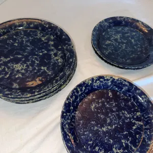 Bennington Pottery blue agate spongeware plates