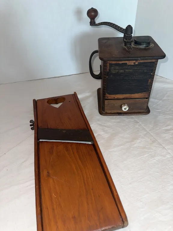 Antique coffee grinder, and slicer