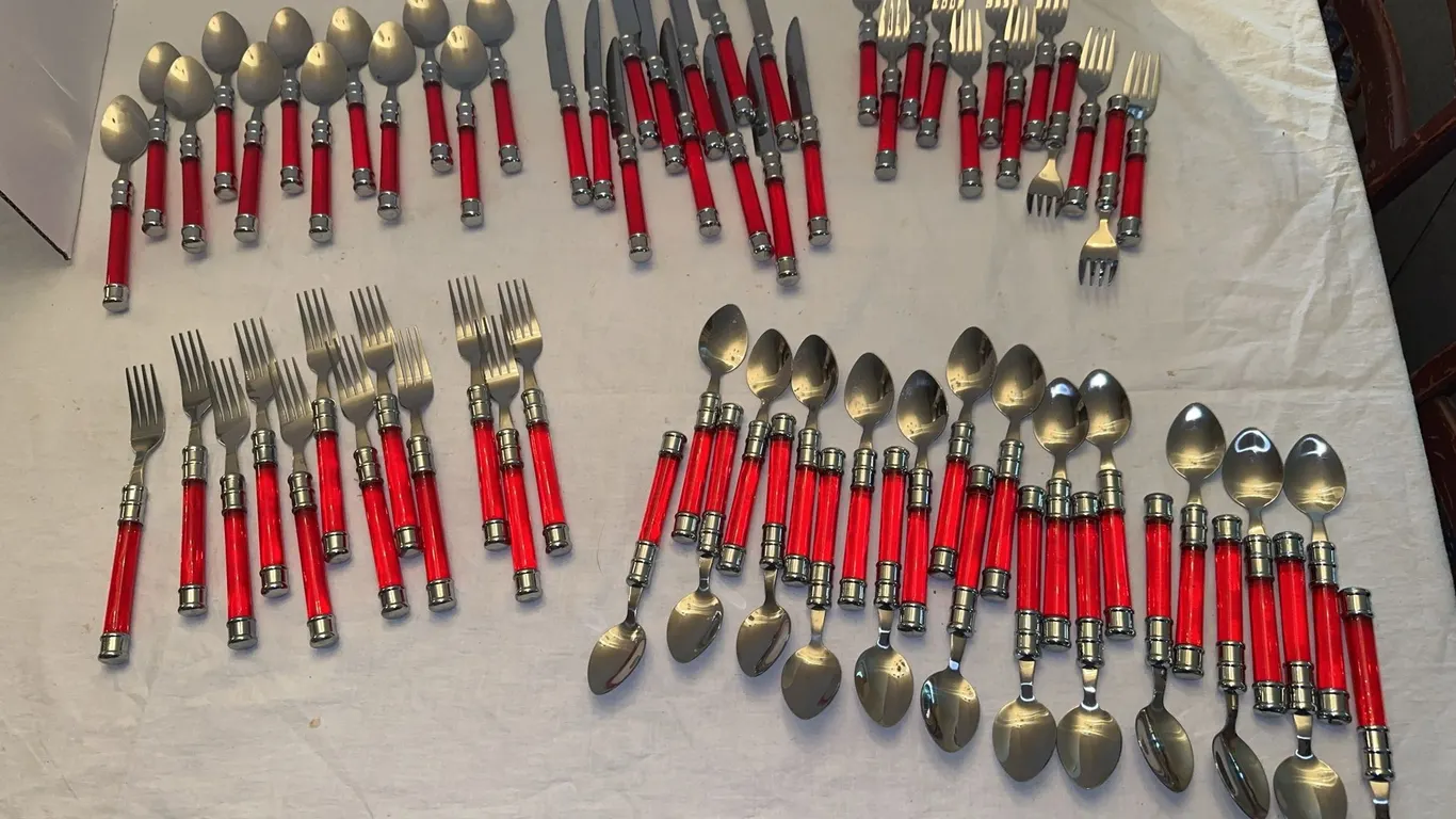 Stainless flatware - bright red plastic handles