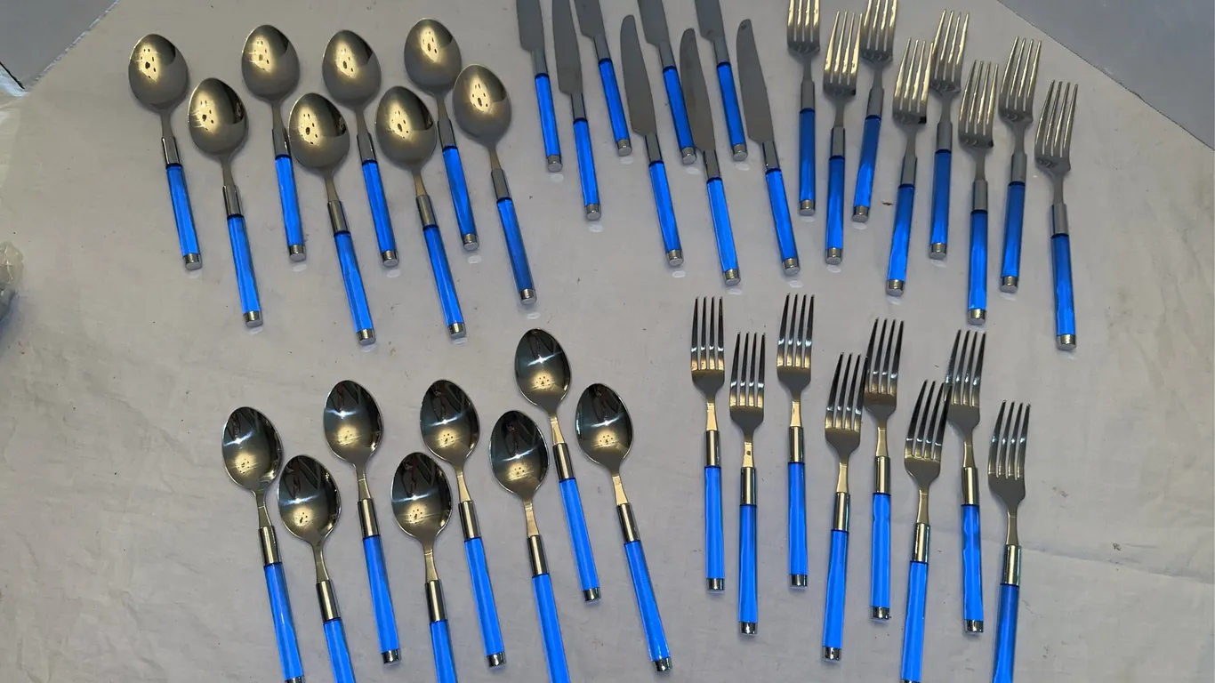 MSE Stainless flatware - bright ice blue plastic handles
