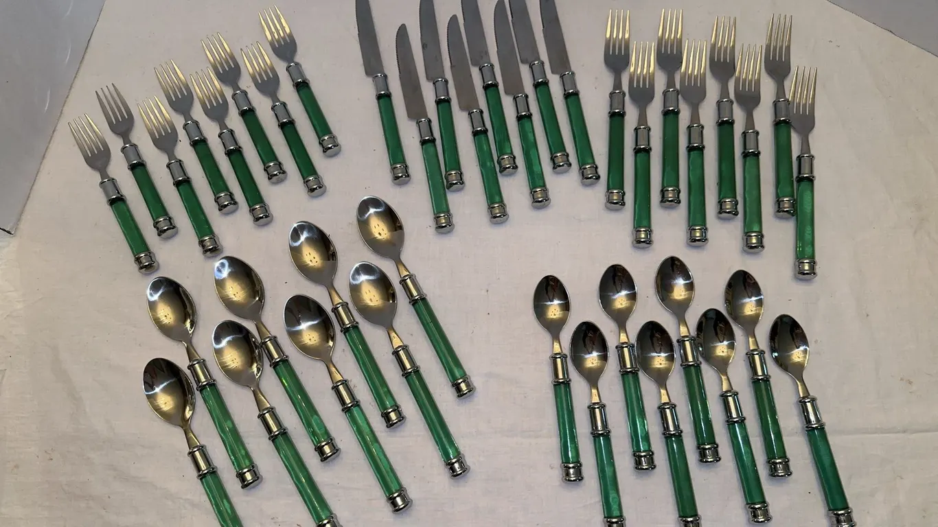Cambridge Stainless flatware - bright green plastic handles