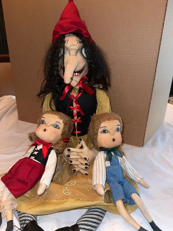 Rare Joe Spencer Hansel and Gretel dolls with the Hag Sadie