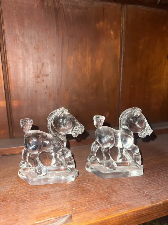 2 HEISEY glass horses