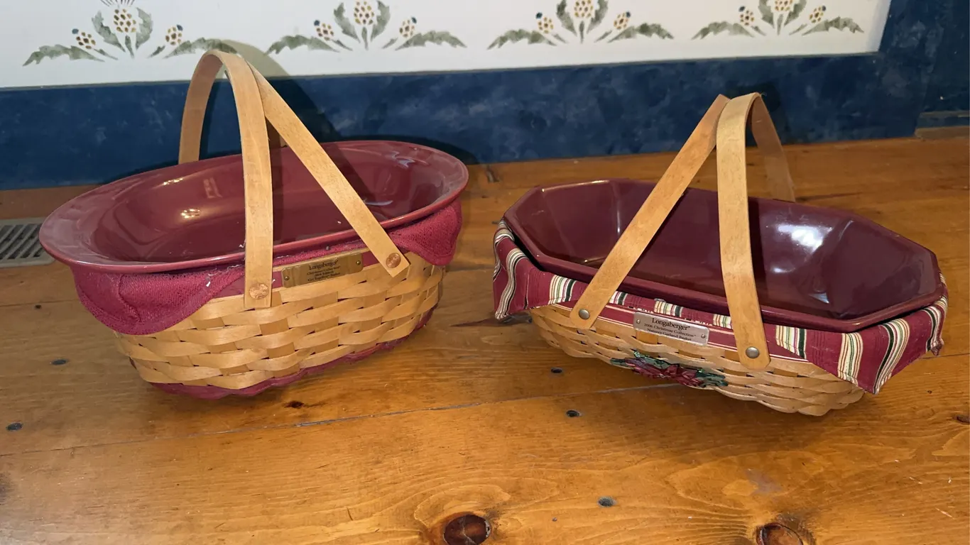 Longaberger baskets with inserts + serveware