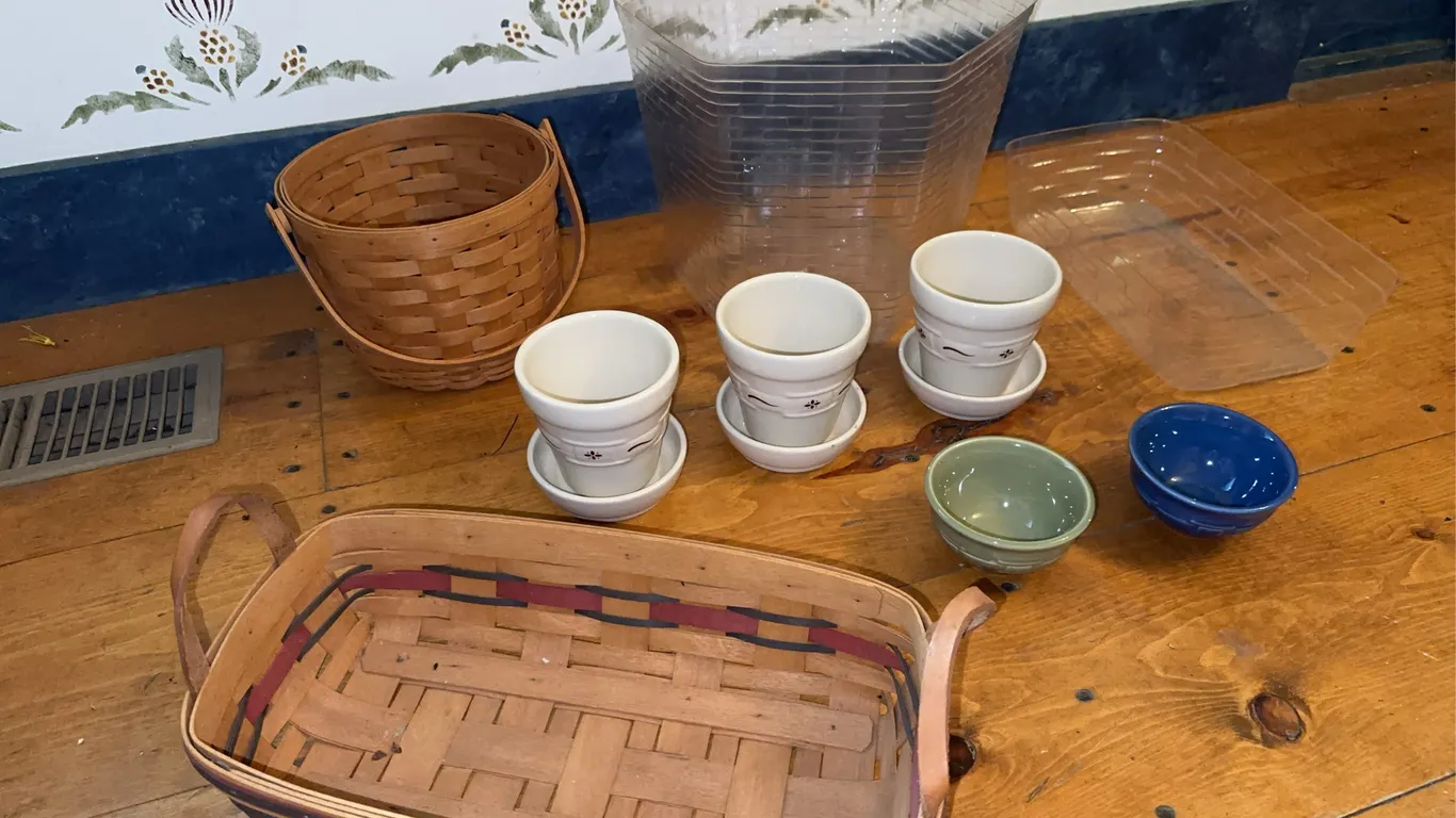 Longaberger pottery - small planters + small bowls + baskets