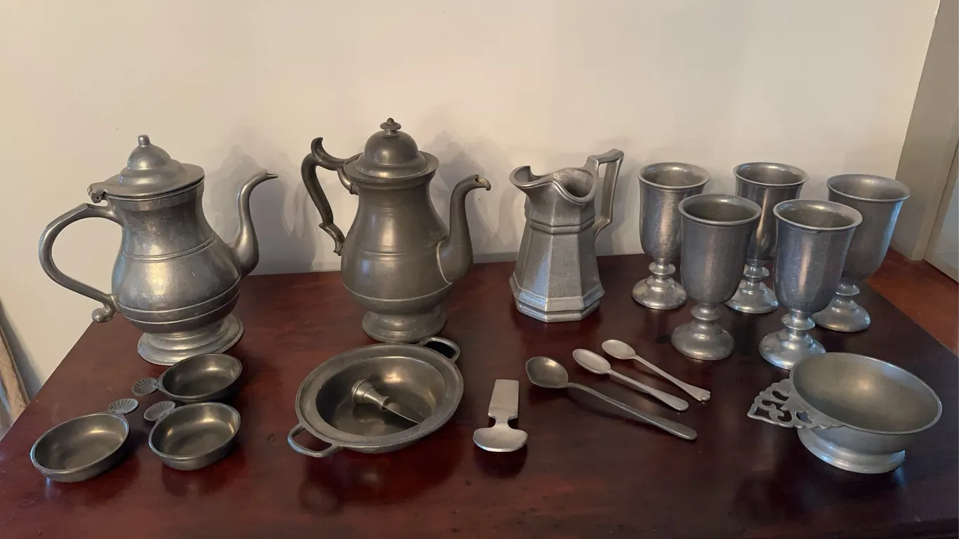 Pewter-teapots, pitcher etc