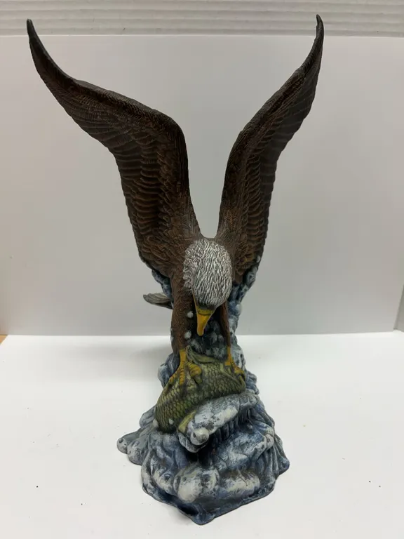 Resin Bald Eagle With Fish Figurine Sculpture