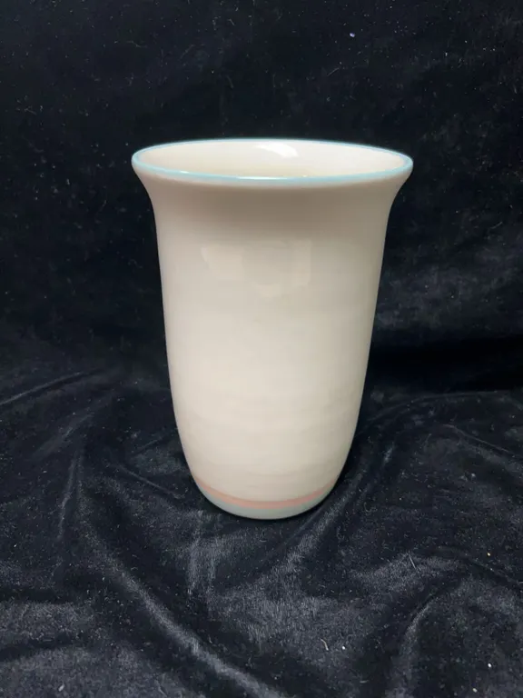 Glazed Ceramic Tumbler with Subtle Blue and Pink Bands
