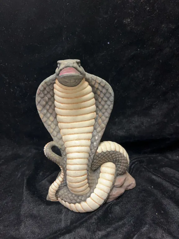 Painted Ceramic Cobra Snake Figurine Sculpture