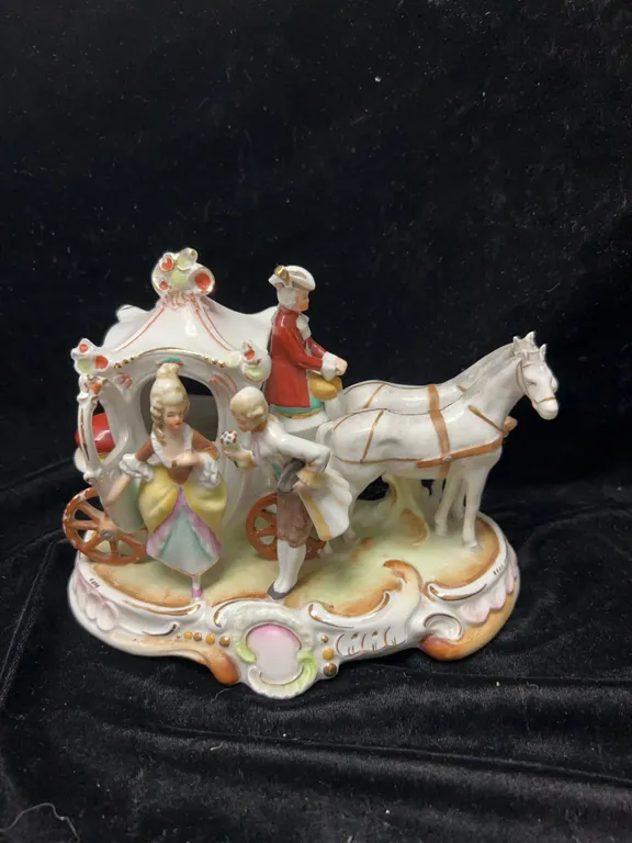 German Porcelain Figural Carriage Group Marked 19437