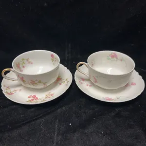 Haviland Limoges France Teacups and Saucers Pair Floral