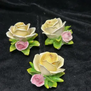 3 Handpainted Porcelain Flower Figurines
