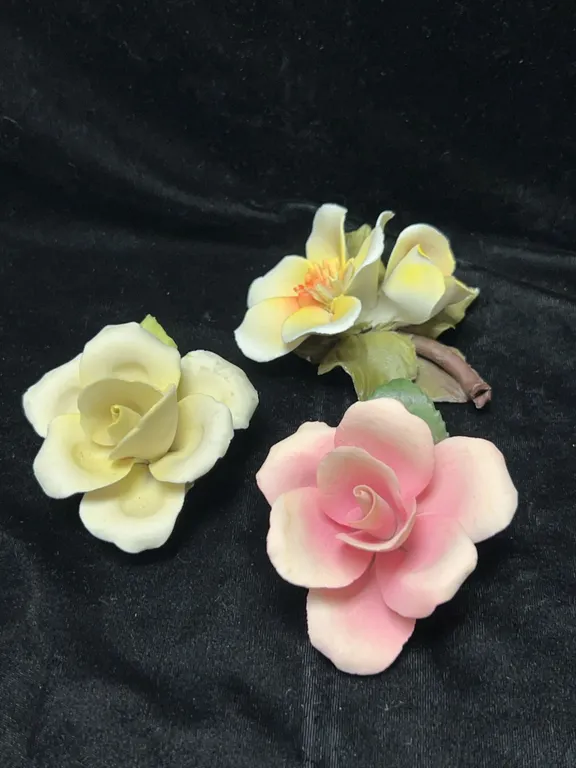 Napoleon Capodimonte Porcelain Flower Figurines Set of 3