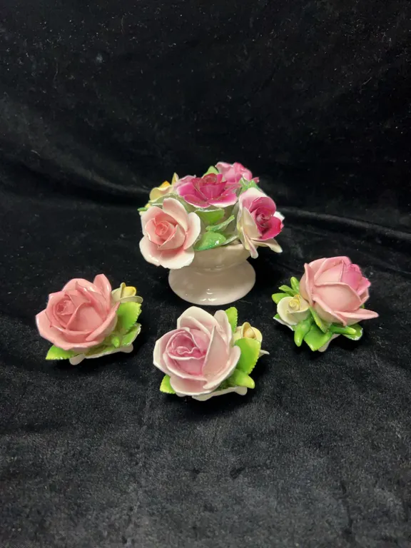 Thorley Bone China Rose Flower Figurine Group & German Set