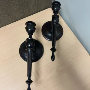Pair Turned Wood Wall-Mount Sconce Holders, Dark Finish