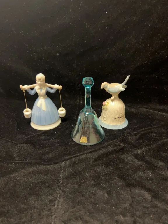 Porcelain and Glass Decorative Bell Trio Assortment