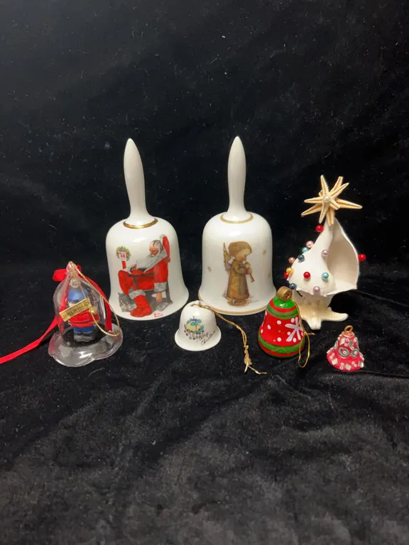 Porcelain Christmas Bells and Ornaments Lot, Norman Rockwell