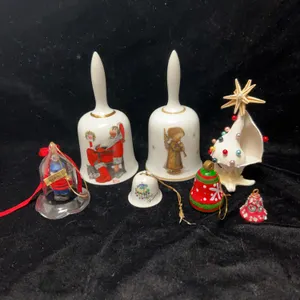 Porcelain Christmas Bells and Ornaments Lot, Norman Rockwell
