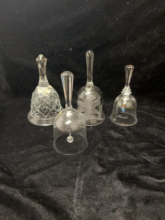Four Decorative Glass and Crystal Table Bells