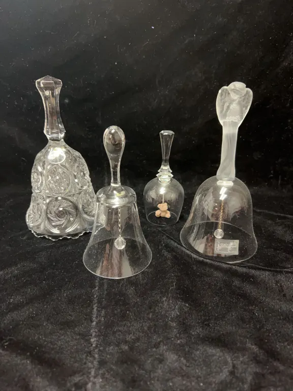 Four Assorted Glass Table Bells, Including Schmid France