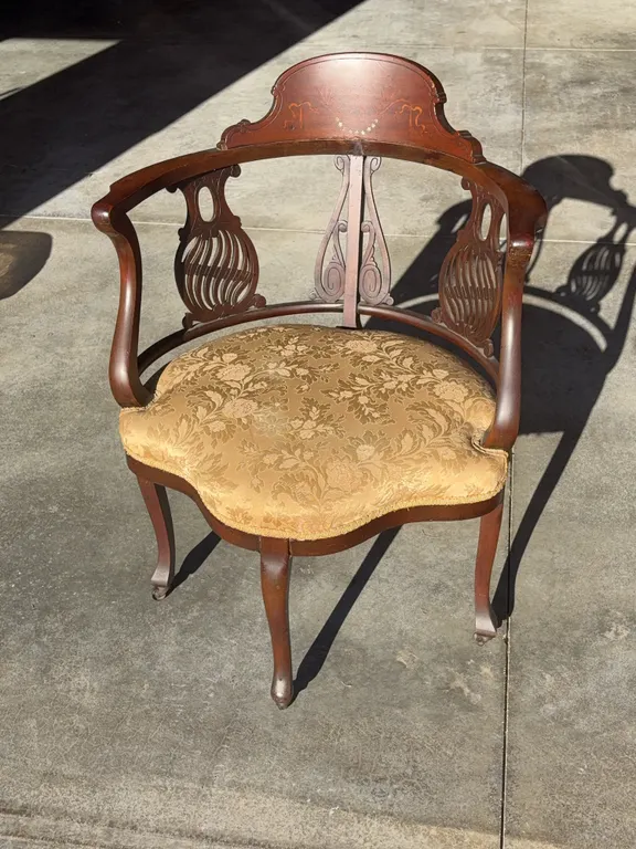 Edwardian Stencil, and Inlay Lyre Back Barrel Chair
