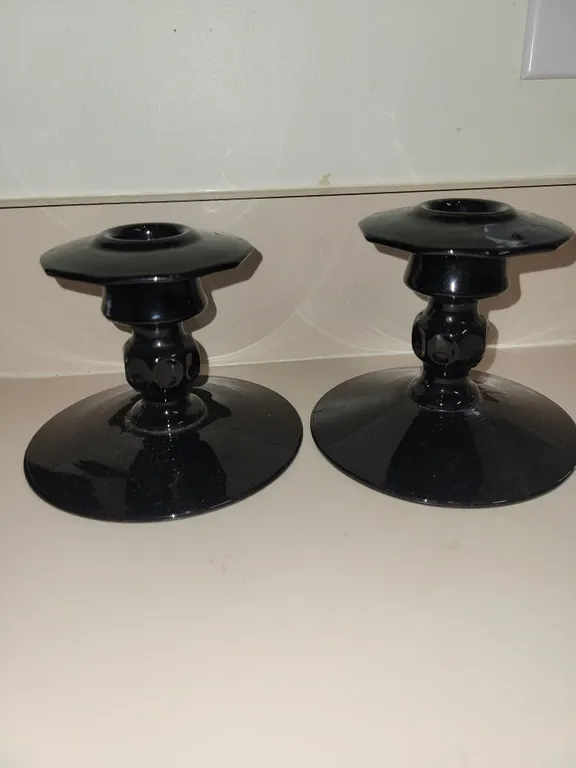 2 vintage black amethyst candle holders