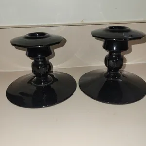 2 vintage black amethyst candle holders