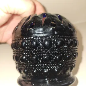 1920s/30sVintage black amethyst glass hob nail piece.