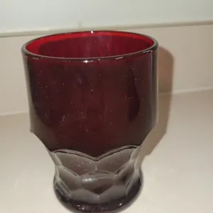 Vintage Anchor Hocking Royal Ruby Georgian honeycomb pattern tumbler featuring a rich red color and