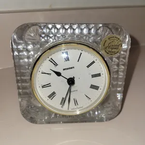 vintage Staiger quartz desk clock housed in a faceted 24% lead crystal block made with a French Cris