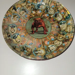 vintage glass bowl featuring a reverse-decoupage or potichomanie folk art design crafted from antiqu