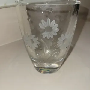 vintage lead crystal vase from Smalandshyttan, Sweden, featuring a delicate copper-wheel or etched f