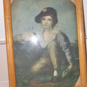 vintage framed print of the classic "Boy and Rabbit" painting by Sir Henry Raeburn, set inside a tex