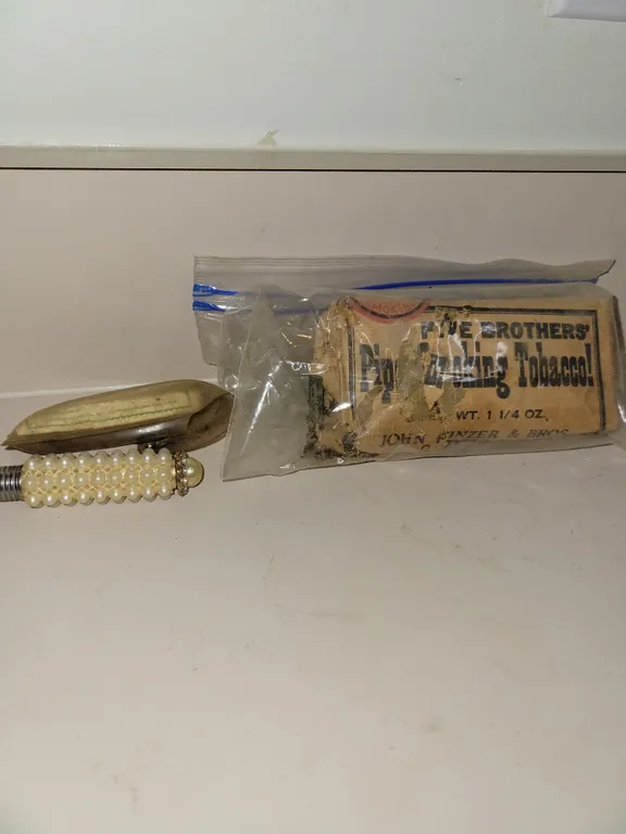 vintage miniature purse pen, specifically a faux-pearl and rhinestone-encrusted ladies' ballpoint pe