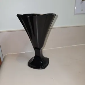 Vintage Luminarc Black Glass Vase France 6" Footed Beautiful
