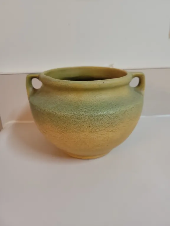 vintage double-handled ceramic jardinière or vase from the Roseville Pottery Earlam line, introduced