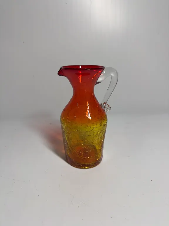Blenko amberina crackle glass pitcher