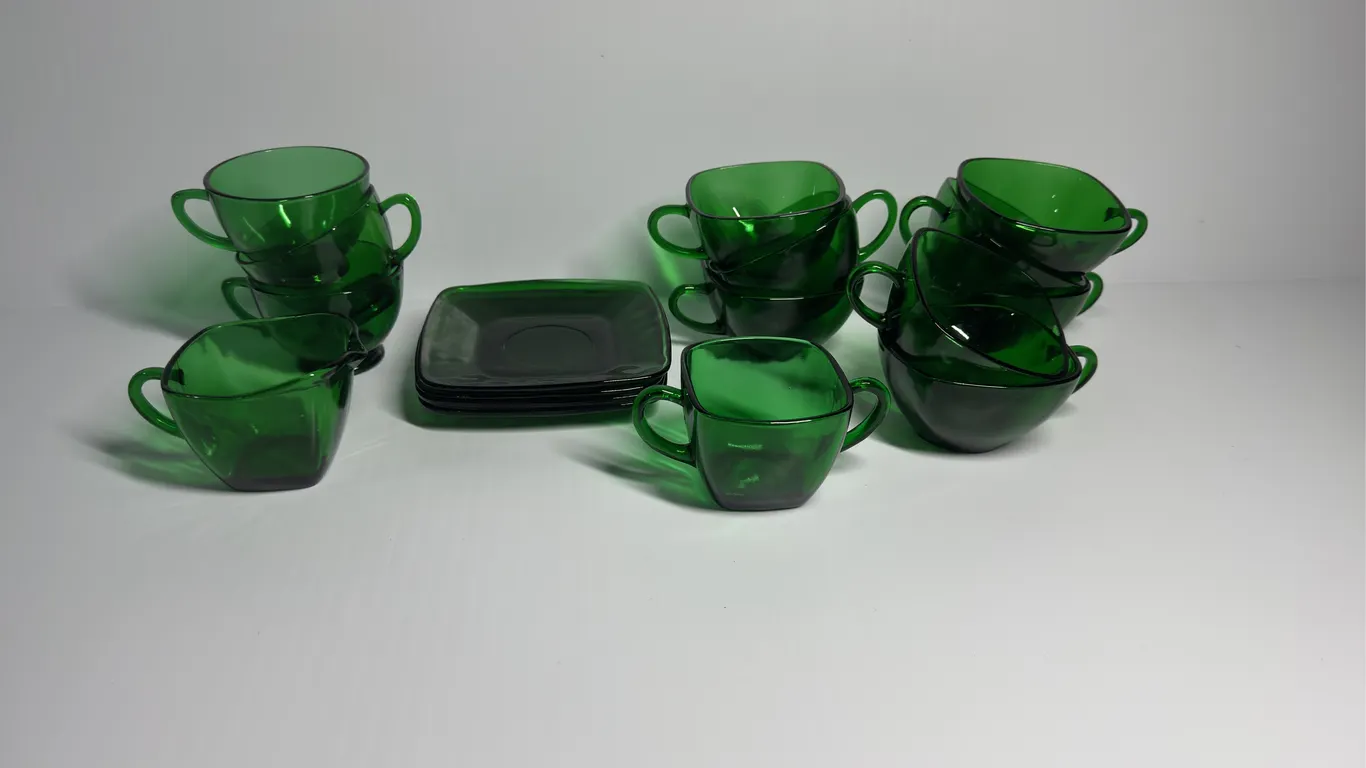 17 Pieces of Emerald Green Glassware