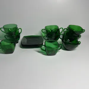 17 Pieces of Emerald Green Glassware
