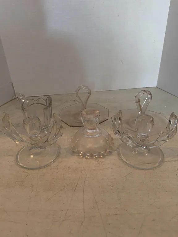 3 Candle Holders And Other Matching Glassware