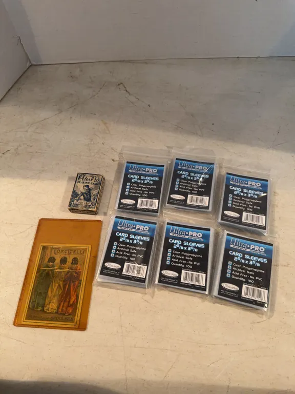 Miniature Peter Pan Playing Cards, Corticelli Silk Card, And Card Sleeves