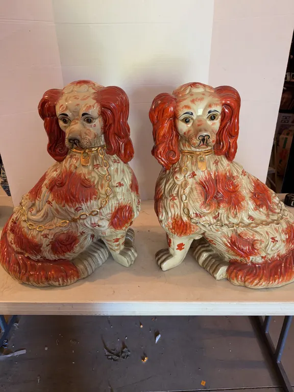 2 Antique English Porcelain Dogs 24�