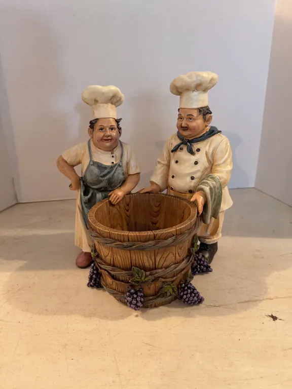 Two Bakers With Barrel Figurine 11� Tall